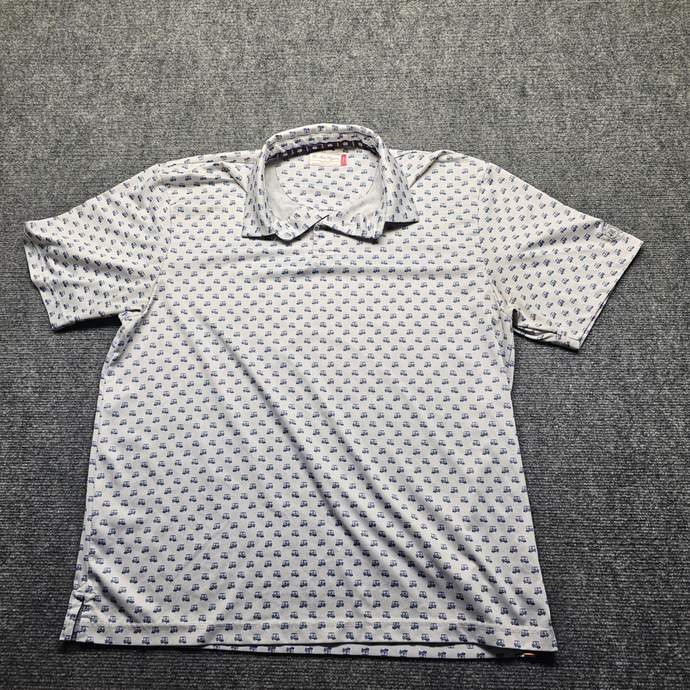 Ben Hogan Mens Golf Polo Shirt White Blue Golf Cart Print Performance Size L
